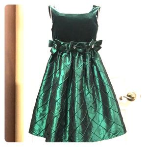 Velvet And Textured Taffeta Dress,Green, Girl 6